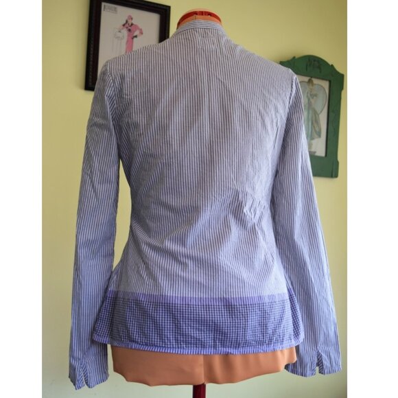 "Coverse One Star" Blouse, Border Print Pleated Cotton, Sz. Small - Picture 4 of 5